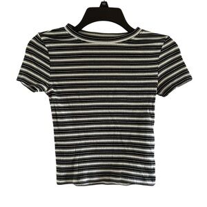 H&M Divided Women’s Green, Black & White Stripe Ribbed Top Size Small